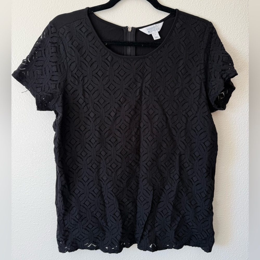 EUC Market & Spruce Hans Crochet Front Mixed Material Top size L